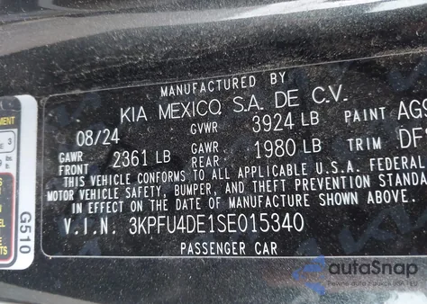 2025 Kia K4 Ex z USA, uszkodzony, nr VIN 3KPFU4DE1SE015340